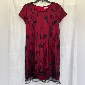 Vintage Taurus II Red Sheer Mesh Overlay Dress Velvet Detail S/M